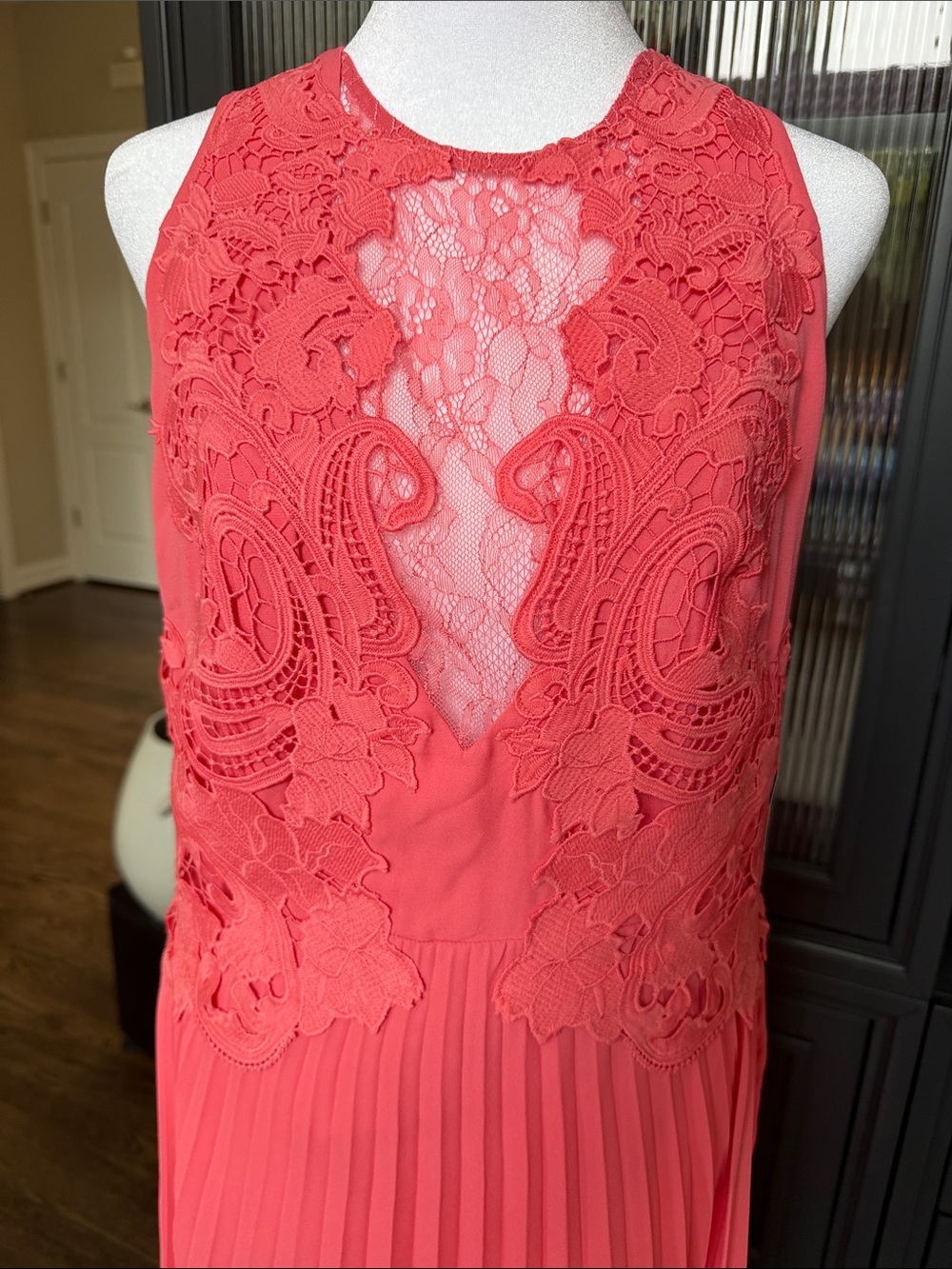 Boston Proper Coral Pink Lace & Pleated Maxi Dress - Picture 3 of 10